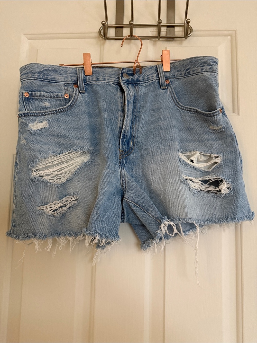 Levi's Light Blue Distressed Ripped Denim Shorts